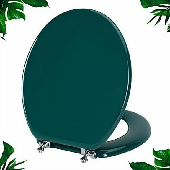 Dark Green Round Toilet Seat Natural Wood Toilet Seat with Zinc Alloy Hinges, Easy to Install also Easy to Clean, Scratch Resistant Toilet Seat by  (Round, Dark Green)