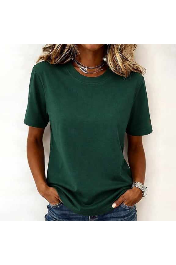 Womens Oversized Cotton T Shirts Crewneck Short Sleeve Tops Heavyweight Casual Loose Fit Drop Shoulder Fashion Tees Dark Green S
