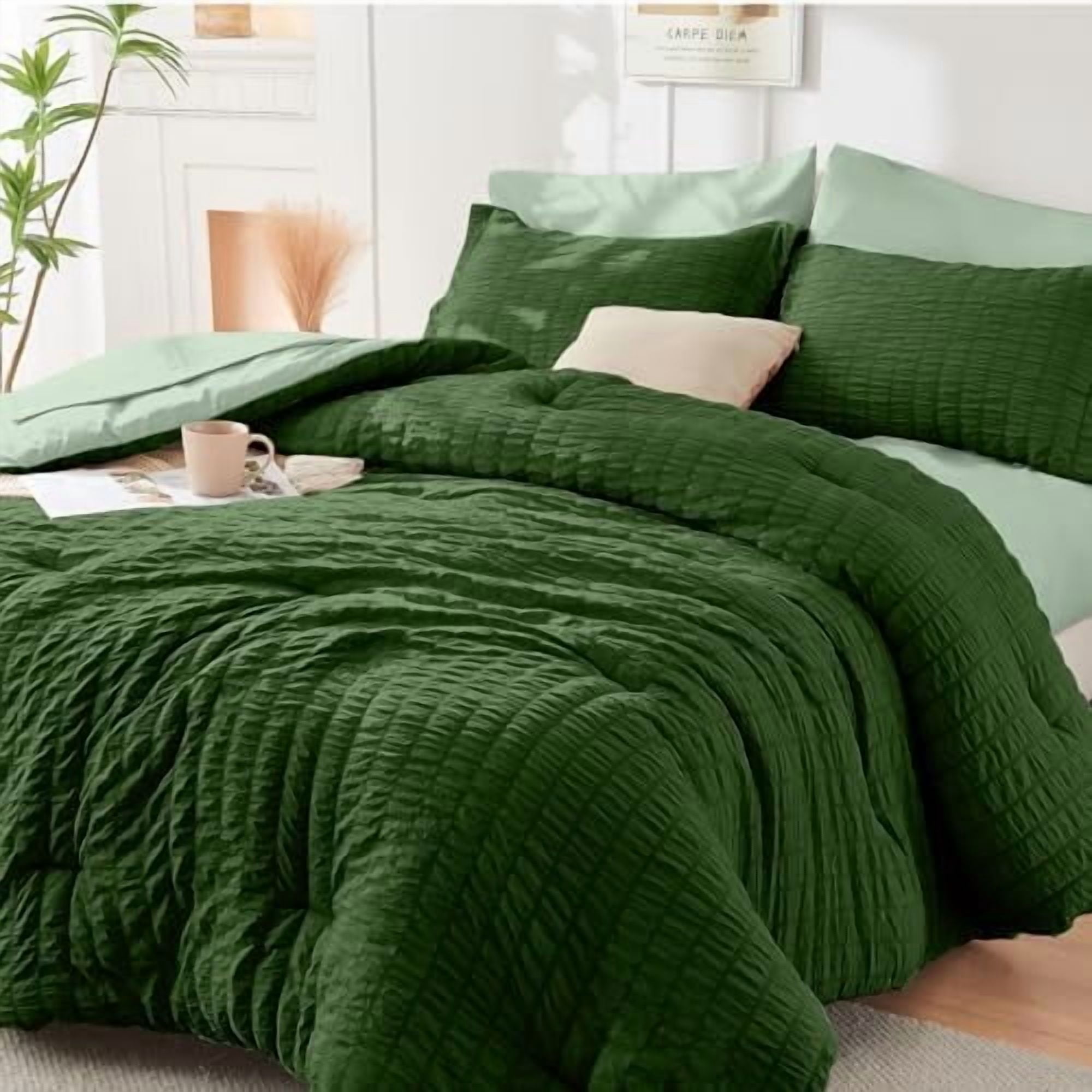 Dark Green/Sage Green Queen Comforter Set Seersucker 7 Pieces, All ...