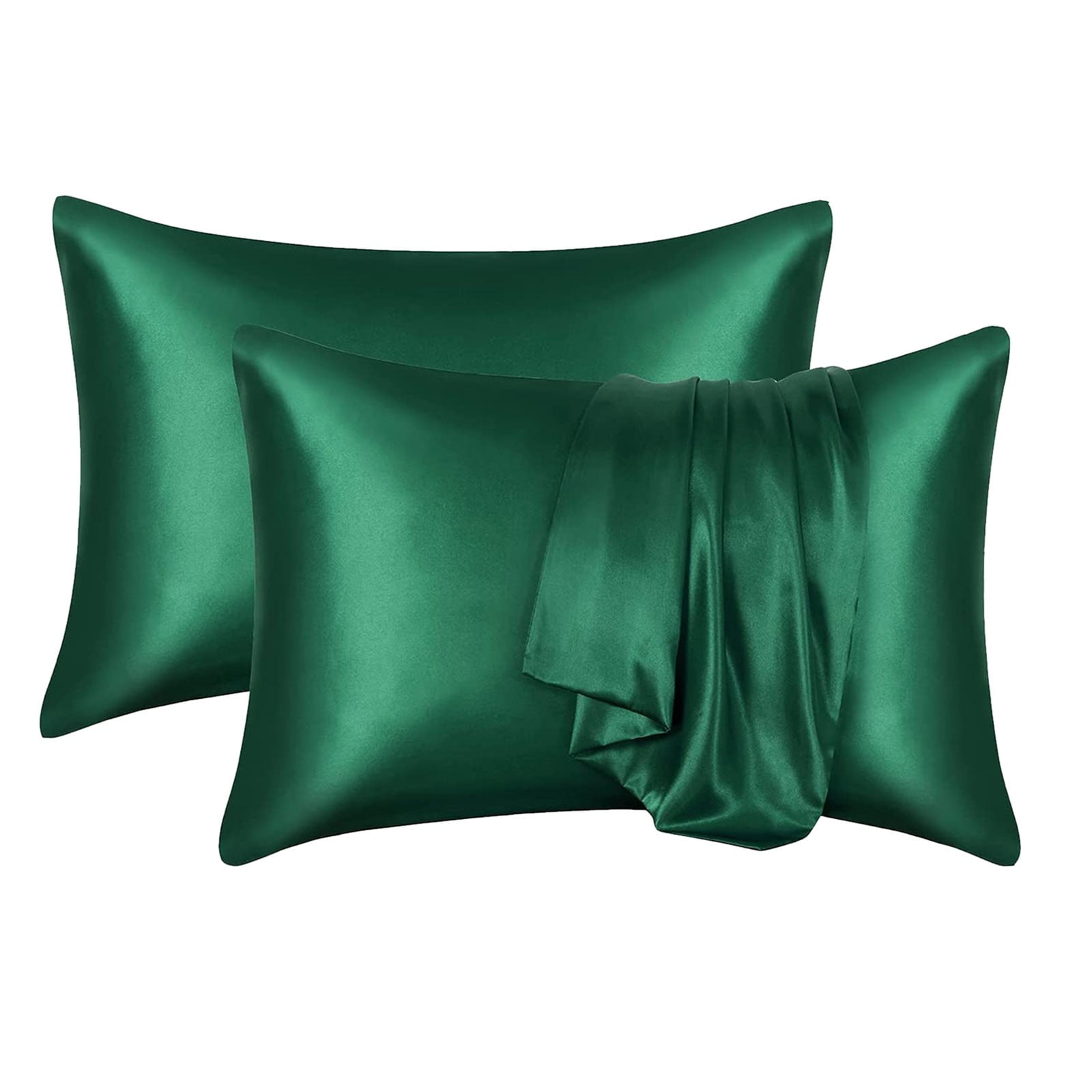 Dark Green Satin Pillowcase Set Of 2 Silky Pillow Cases For Hair And