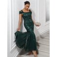 thumbnail image 1 of Dark Green Sequin Embellished Off-Shoulder Mermaid Evening Gown For Wedding Guest Prom Graduation, 1 of 6