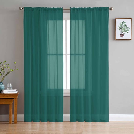 Dark Green Sheer Curtains 108 Inch Length 2 Panels Set for Living Room/Bedroom, Modern Pure Dark Green Semi Curtain Sheers Drapes Rod Pocket Curtains Window Treatment Set 52''x108''x2