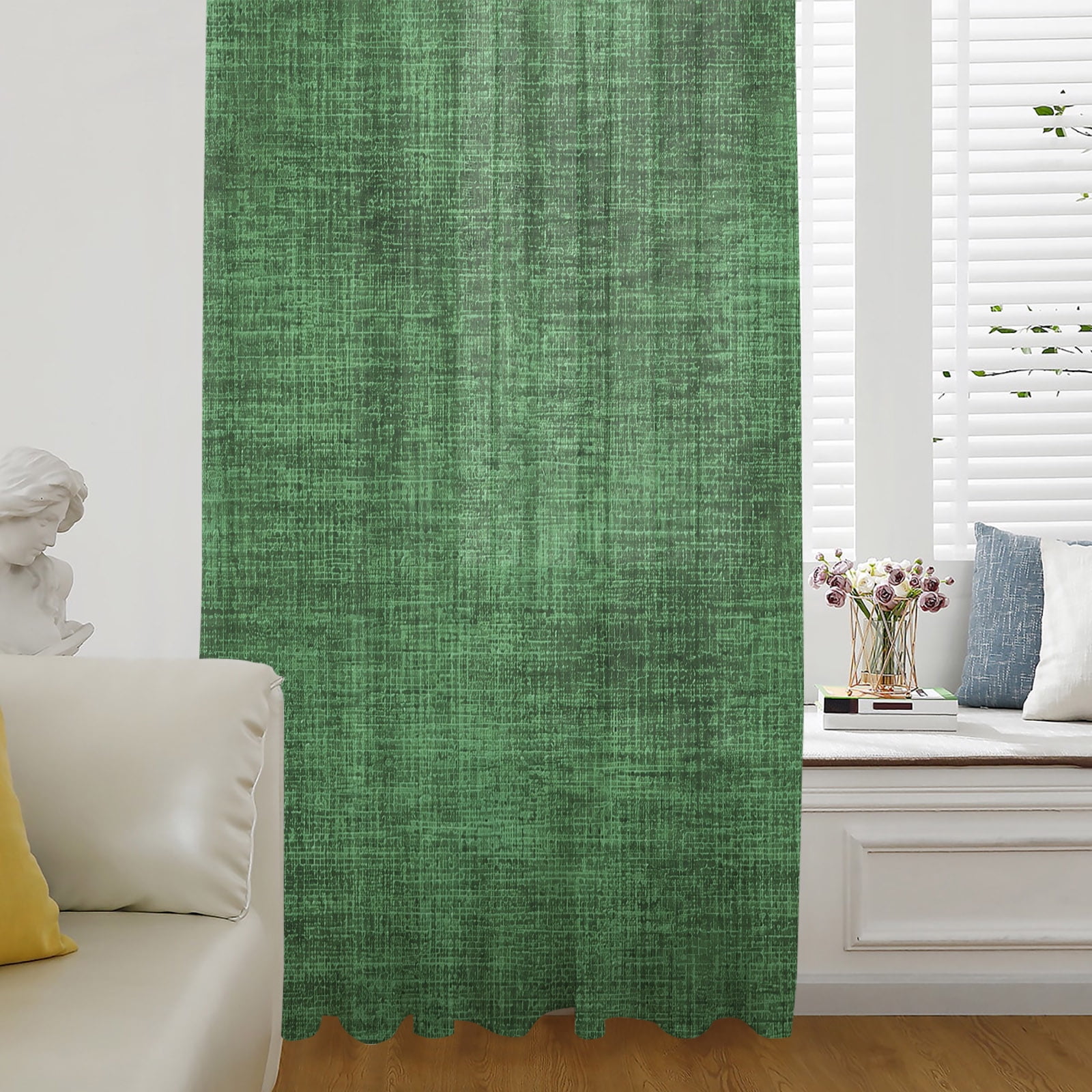 Dark Green Sheer Curtains 108 Inch Length Farmhouse Linen Texture ...