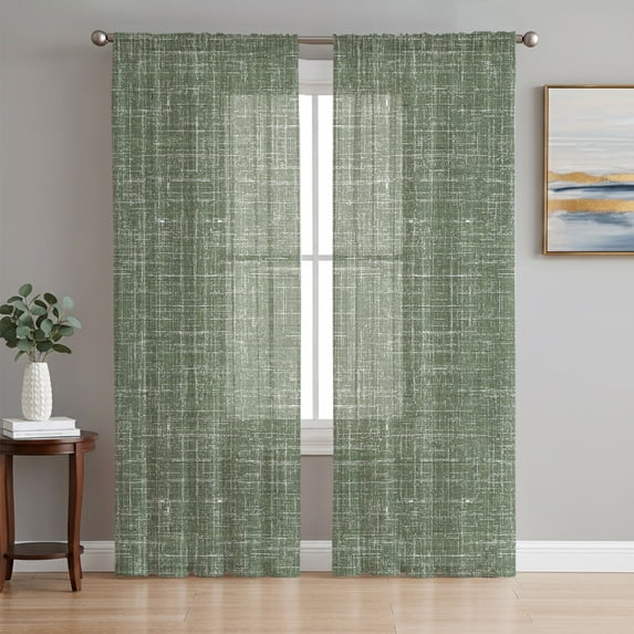 Dark Green Sheer Curtains 63 Inches Long, Farmhouse Vintage Green Solid Color Modern Light Filtering Window Curtains for Living Room, Rod Pocket Voile Sheer Curtain Drapes, 52"W x 63"L, 2 Panels