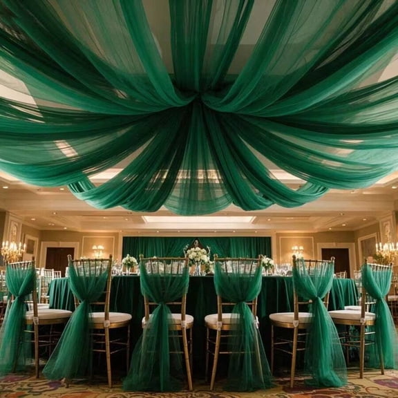 Dark Green Sheer Voile Drape Fabric 393 Inch For Wedding Backdrop Table Decor