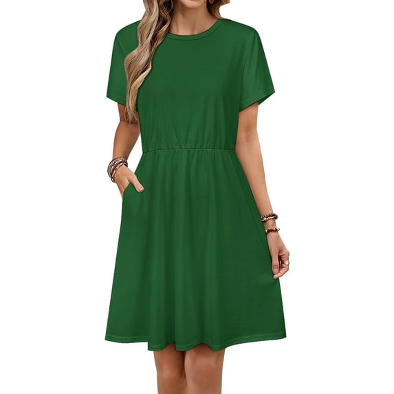 Dark Green Short Sleeve Dress Women Summer Evening Dresses Ladies Sundress