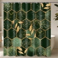 thumbnail image 1 of Dark Green Shower Curtain Emerald Marble Bath Curtain Gold Decor Leaves Geometric Fabric Bathroom Shower Curtains, 1 of 6