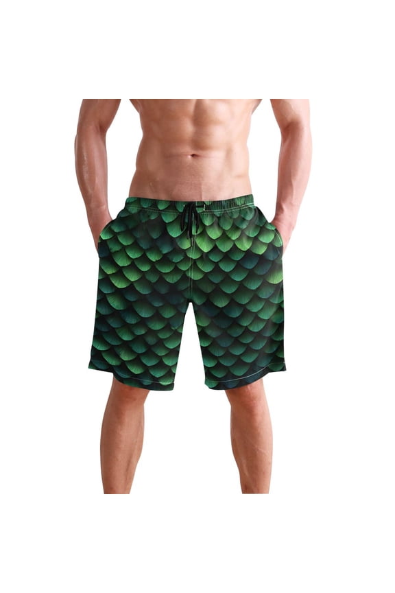 Dark Green Snake Scales Men's Swim Trunks Beach Shorts Bathing Bottoms XXL