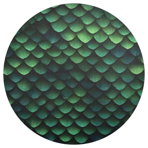 Dark Green Snake Scales PVC Round Grid Placemat Table Mat 1 Pc 15.4" x 15.4"