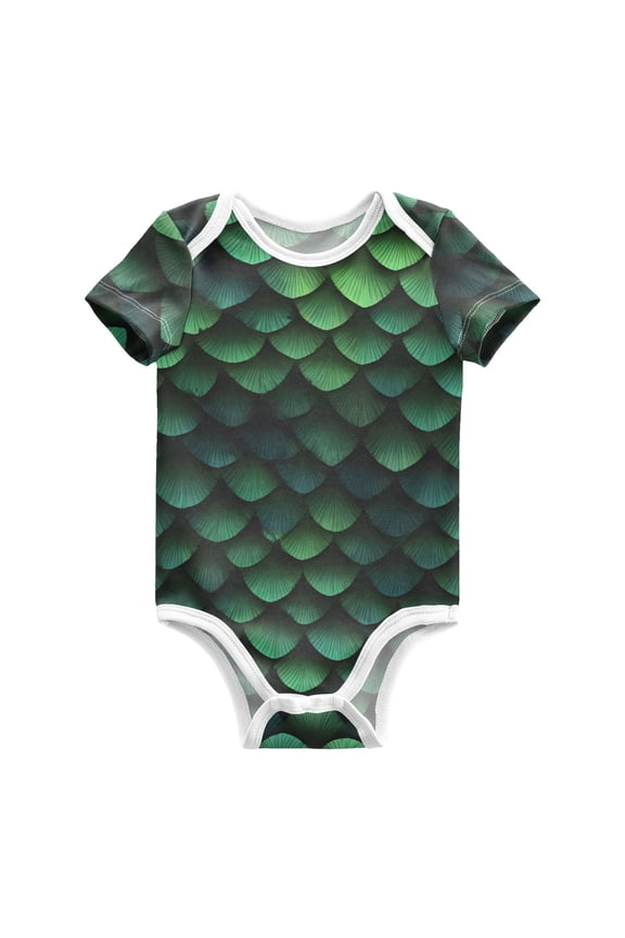 Dark Green Snake Scales Pure Cotton Bodysuit Short Sleeve Pajamas One-Piece Romper Unisex 9M