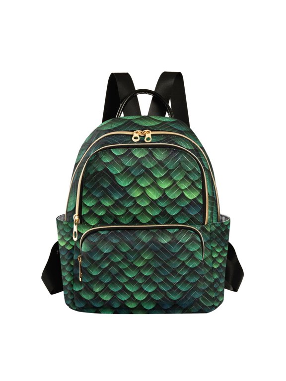 Dark Green Snake Scales Quilted Backpack Fashion Daypack Commuter Bag for Women 14 L