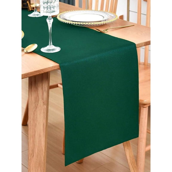 Dark Green Solid Polyester Table Runner - Rectangular, Elegant Dining Decor For Kitchen, Restaurant, Parties & Home