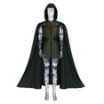 thumbnail image 1 of Dark Green Sorcerer Villain Cosplay Costume Printed Armor Jumpsuit with Hooded Cape 2-Piece Set for Halloween Stage Performance, 160, 1 of 5