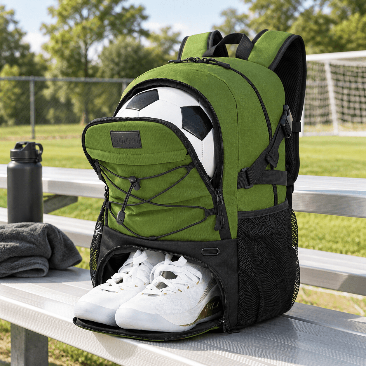 Dark Green Sports Bag with Ball Holder and Separate Shoe Compartment ...