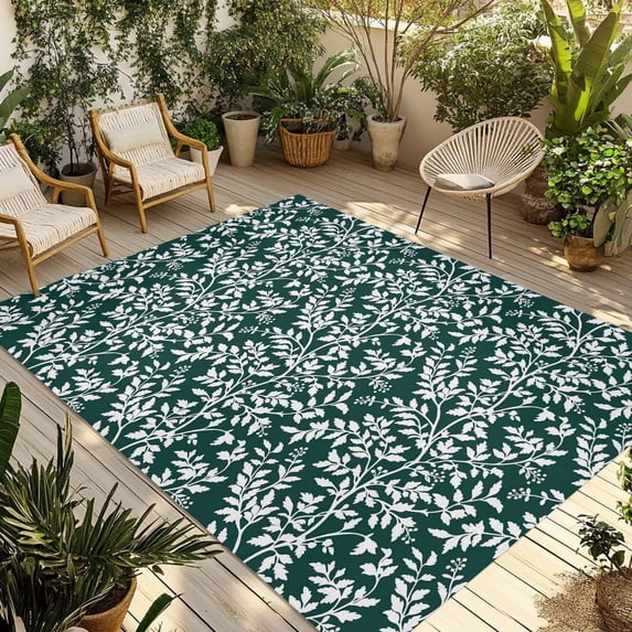 Dark Green Spring Floral Outdoor Rug for Patio/Deck/Porch, Non-Slip Large Area Rug 6 x 9 Ft, Farmhouse Flowers Elegant Pastoral Indoor Outdoor Rugs Washable Area Rugs, Camping Rug Carpet Runner