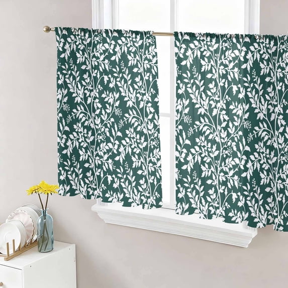 Dark Green Spring Floral Sheer Curtains 54 Inch Length 2 Panels Set Window Treatments, Farmhouse Flowers Elegant Pastoral Rod Pocket Semi Curtains for Living Room/Bedroom/Kitchen Décor, 104"W x 54"L
