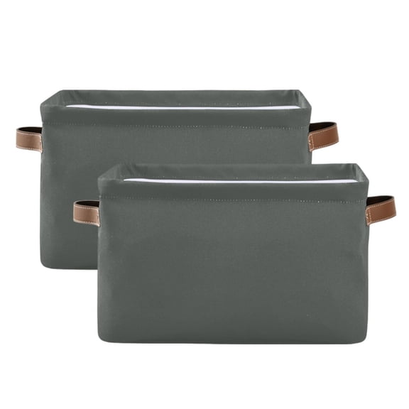Dark Green Storage Bins with Handle Fabric Organizer Basket Foldable Box 2 Pack 14.2x10.2x8.3