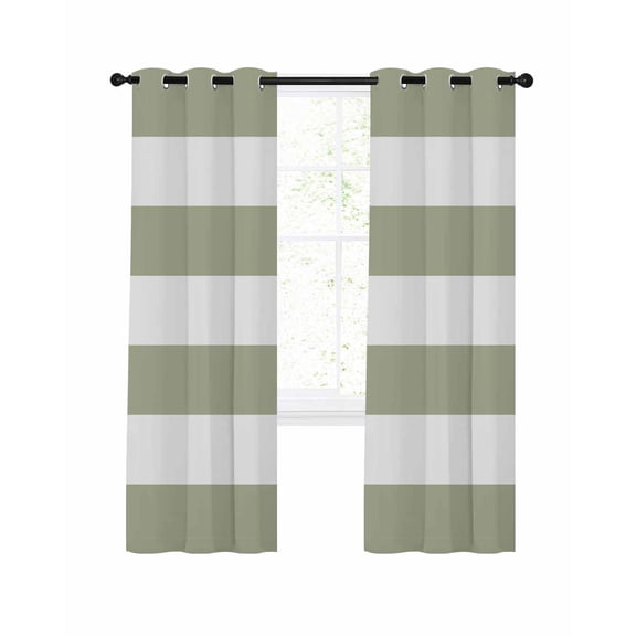 Dark Green Stripe Blackout Curtains for Bedroom Living Room, Modern Minimalist Geometric Wide Horizontal Lines 39 In Long Thermal Insulated Room Darkening Drapes Grommet Window Treatment 27.5 x 39 In
