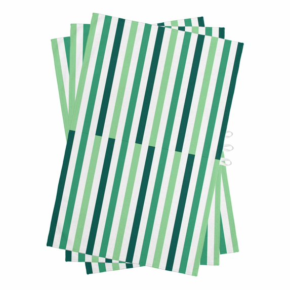 Dark Green Stripe Kitchen Towels Set of 3, Water Absorbent Dish Towel, Geometric White Vertical Striped Decorative Hand Towels - Quick Drying Cloth for Cooking Baking, 18x28 Inch