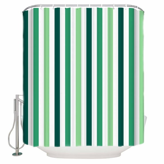 Dark Green Stripe Shower Curtains for Bathroom Waterproof Fabric Bath Curtains Decor Bath Tub Curtain Geometric White Vertical Striped Decorative Shower Curtain Sets with 12 Hooks, 72x72 Inch