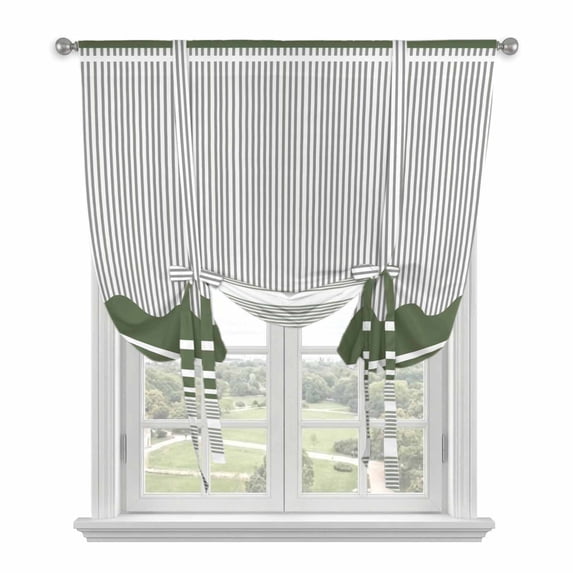Dark Green Striped Balloon Curtains for Living Room/French Door, Abstract Modern Geometric Stripes Tie Up Curtains 63 Inch Length Energy Saving Kitchen Curtains Shades for Windows 42"x63"