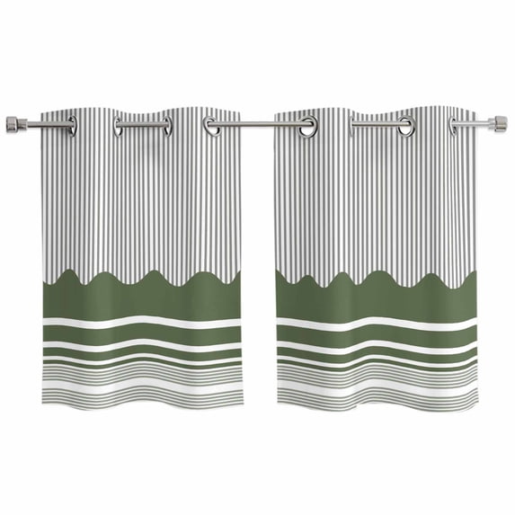 Dark Green Striped Kitchen Curtains Window Panels, Abstract Modern Geometric Stripes Insulated Window Treatment Curtain, Grommet Curtains for Bedroom/Living Room/Bathroom, 2 Piece 27.5"Wx39"L