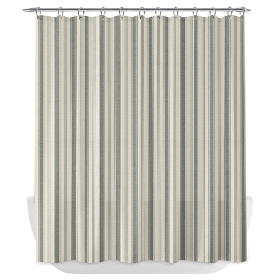Dark Green Striped Shower Curtain - Water Repellent Fabric Shower Curtains Washable, Modern Stripes Vintage Beige Decorative Polyester Cloth Bathroom Curtains Modern Bath Decor 72"x72"