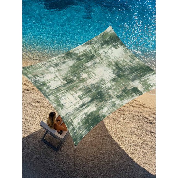 Dark Green Sun Shade Sail 6.5' x 10', Modern Abstract Gradient Green Geometric Texture Rectangle Outdoor Sunshade Canopy, Waterproof UV Block Patio Covers for Garden Yard Beach
