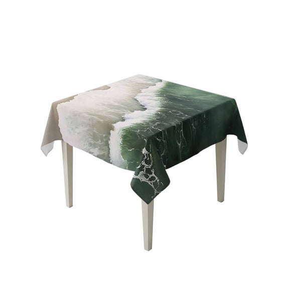 Dark Green Table Cloth 54x54 Inch Square, Ocean Wave Beach Scenery Modern Art Waterproof Tablecloth Washable Table Cover for Party Picnic Dinner Decor