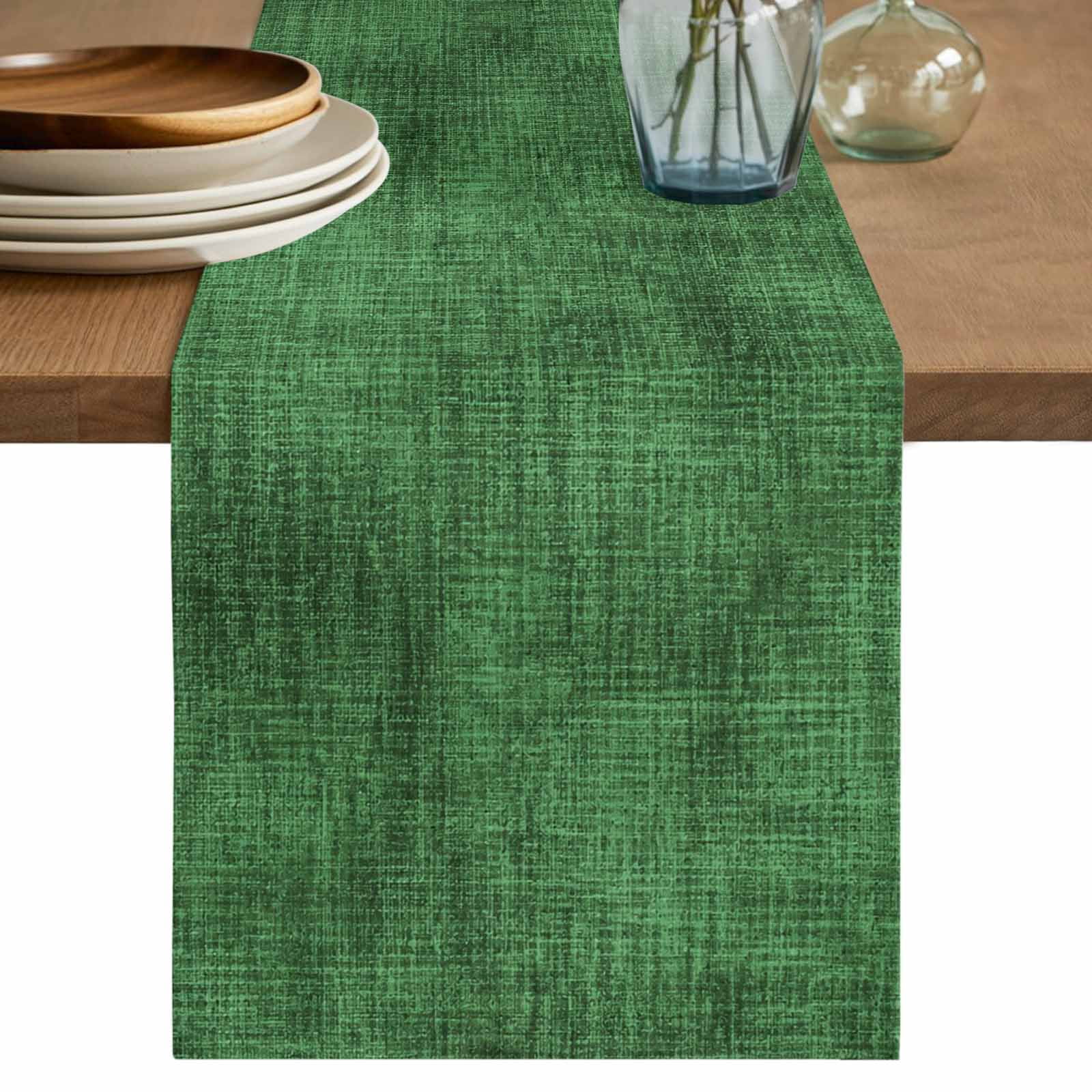 Dark Green Table Runner, Farmhouse Linen Texture Washable Table Runners ...