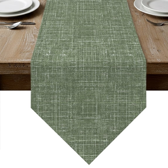 Dark Green Table Runner Linen Burlap Table Runner 72 Inches Long Farmhouse Vintage Green Solid Color Modern Dresser Scarves for Kitchen Island Coffee Dining Room Party Wedding Holiday Decor 13"x72"