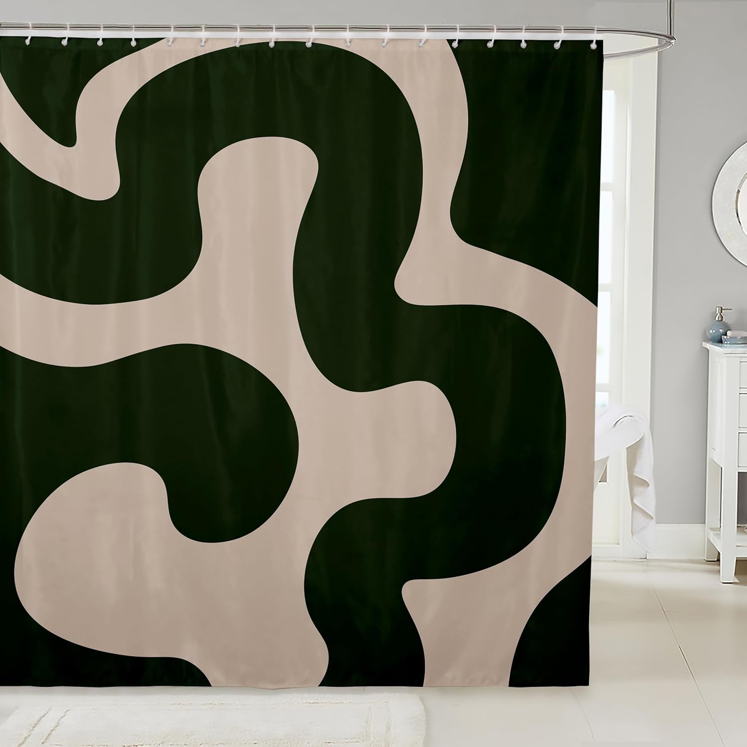 Dark Green and Dark Tan Shower Curtain 72"x72" Geometry Modern Bathroom Shower Curtain Set ...