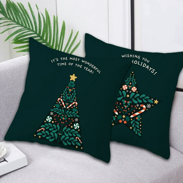 Dark Green Throw Pillow Covers, 18x18 inch Xmas Tree Pattern Decorative