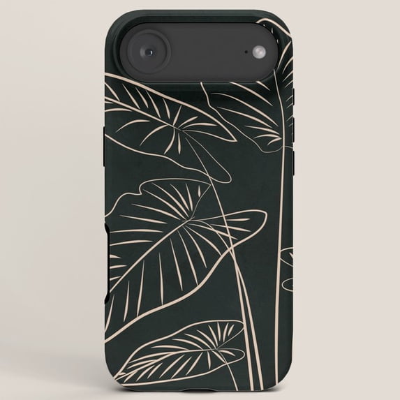 Dark Green Tropical Leaf Line Art Tough Case for Apple iPhone Series ...