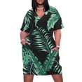 thumbnail image 1 of Dark Green Tropical Leaf Pattern Women's Summer Short Sleeve Casual Dresses Party Dress, 1 of 5