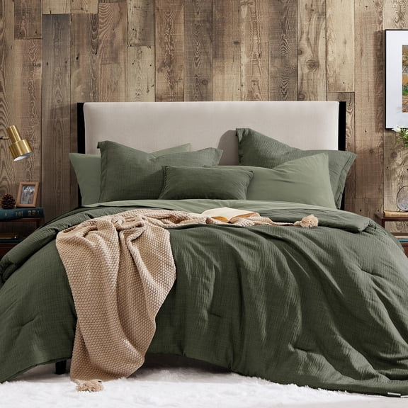 Dark Green Twin Bed-in-a-Bag 5-Piece Solid All Season Bedding Set