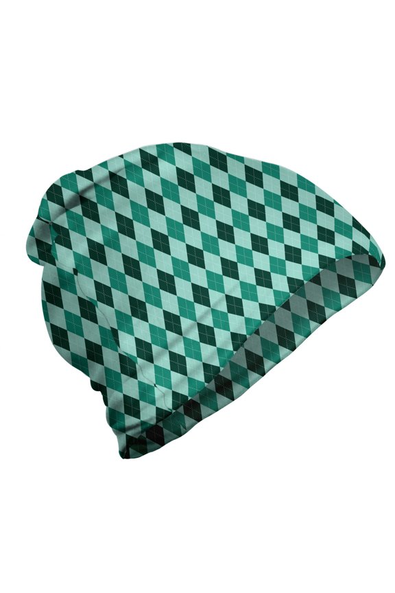 Dark Green Unisex Beanie, Argyle Inspired Pattern, Hiking Outdoors, Teal Dark Reseda Green, by Ambesonne