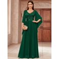 thumbnail image 1 of Dark Green V-Neck Sequin Lace Insert Flowing Chiffon Maxi Dress, 1 of 30