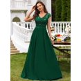 thumbnail image 1 of Dark Green V-Neck Sequin Lace Short Sleeve A-Line Evening Gown, 1 of 30