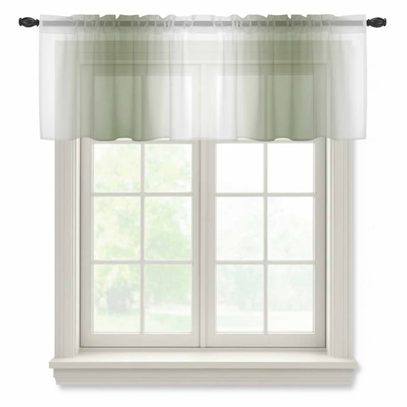 Dark Green Valance Curtains for Kitchen/Living Room/Bathroom/Bedroom Window, Rod Pocket Small Topper Half Short Window Curtains Voile Sheer Scarf, Modern Gradient Vertical Stripes Geometric 42"x12"