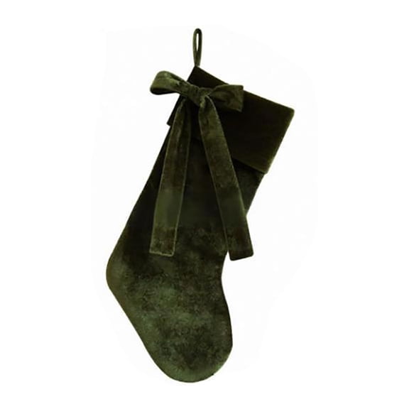 Dark Green Velvet Christmas Stocking with Bow, Thick Festive Xmas Stocking with Hanging Hook, Traditional Hanging Decoration for Fireplace Home Holiday Decor