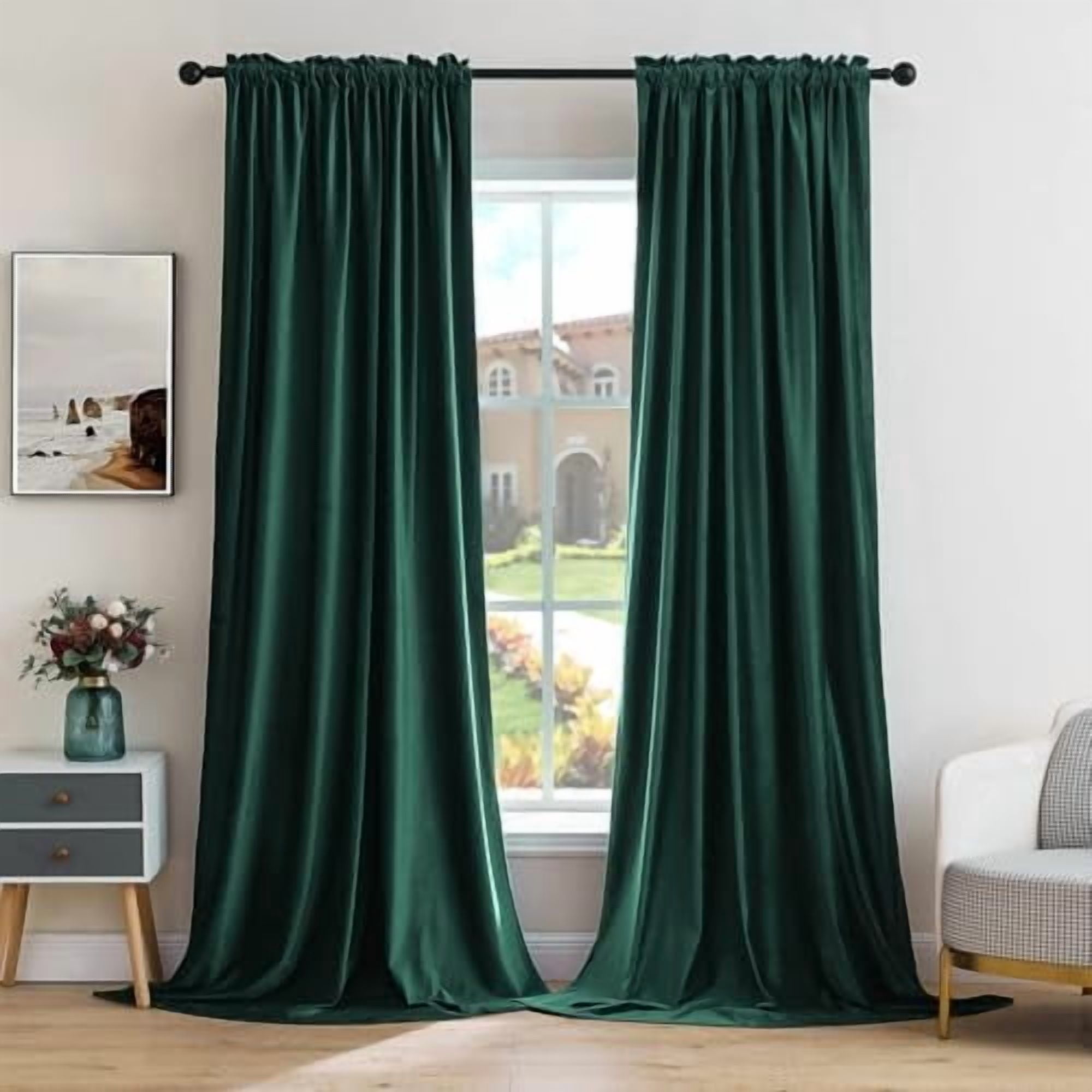 Dark Green Velvet Curtains Thermal Insulated Blackout Curtain Christmas ...