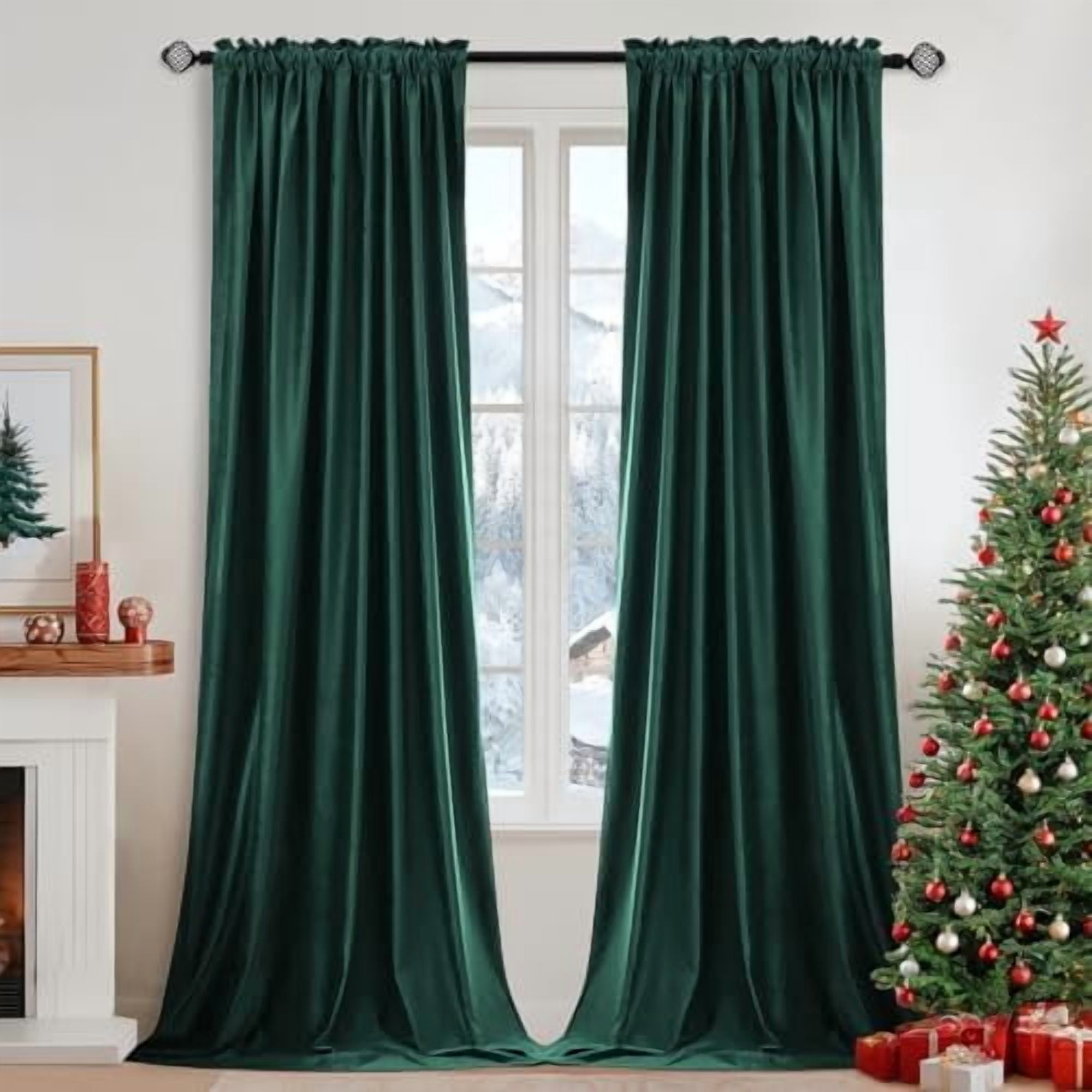 Dark Green Velvet Curtains Thermal Insulated Blackout Curtain Christmas ...