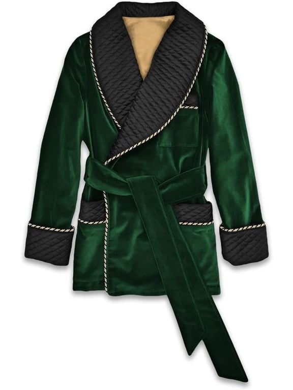 Men's Velvet Smoking Jacket Quilted Robes Coat 
