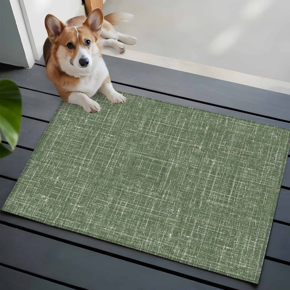 Dark Green Washable Entry Rug 2x3 Abstract Modern Farmhouse Solid Color Low Pile Indoor Door Mat with Rubber Backing Thin Area Rug for for Entrance, Bedroom, Kitchen, Laundry, Bathroom
