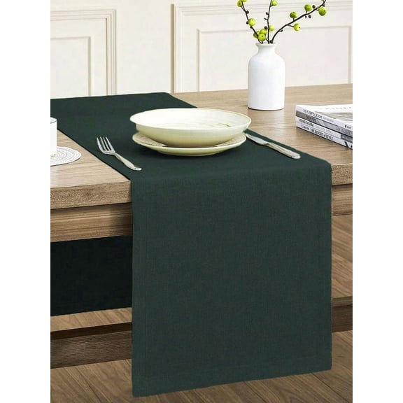 Dark Green Waterproof & Dirt-Resistant Thick Faux Linen Table Runner, Farmhouse Boho Style for Dining, Party, Wedding, Outdoor Gathering