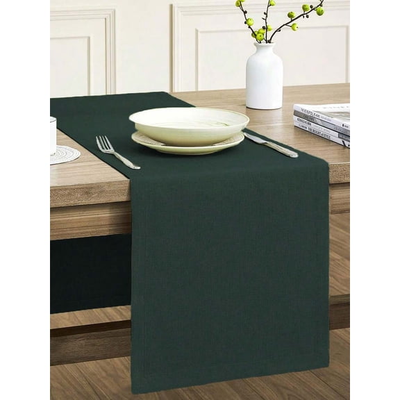 Dark Green Waterproof & Dirt-Resistant Thick Faux Linen Table Runner, Farmhouse Boho Style for Dining, Party, Wedding, Outdoor Gathering