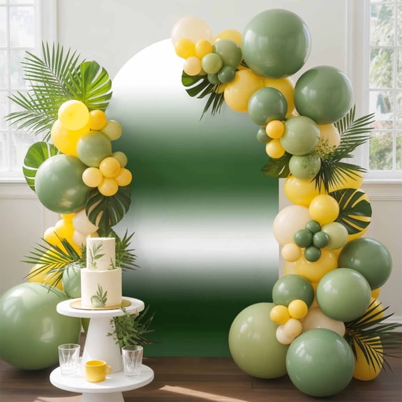 Dark Green and White Gradient Arch Backdrop Cover, 5FT, Minimalist Forest Green Ombre Spandex Arch Covers Double-Sided Backdrop for Wedding Birthday Party Photo Background Decoration