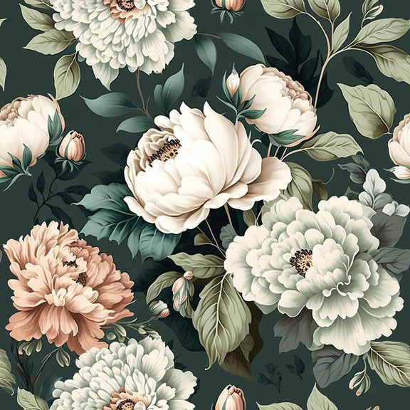 Dark Green White Peonies Vintage Floral Peel and Stick Wallpaper Wall Decor Self Adhesive Wall Paper Stick on Easy Peel Off Contact for Renter Apartment