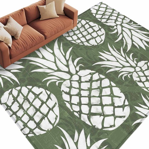 Dark Green White Pineapple Area Rug 8x10 Washable Rug Non Slip Tropical Summer Botanical Fruits Large Area Rug Soft Stainresistant Indoor Carpet for Living Room Bedroom Office Dining Room Nursery